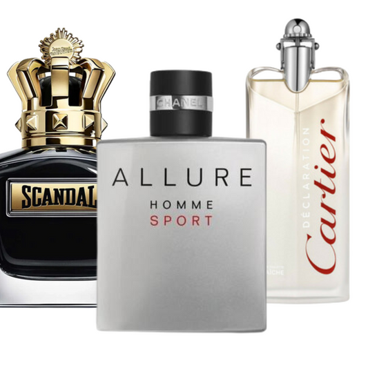 KIT 3 Perfumes: Allure Homme Sports, Jean Paul Gaultier Scandal, and Cartier Declaration 100ml